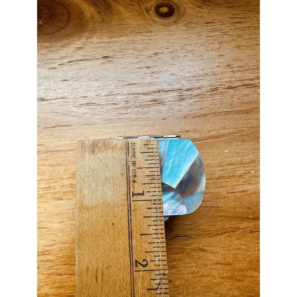 Beautiful Abalone Mother Of Pearl Small Trinket Jewelry Snuff‎ Box Stainless VTG